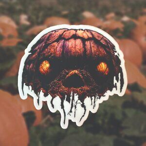 Handcrafted Sticker Spooky Rotten Pumpkin Horror Halloween Jack-o-Lantern Face